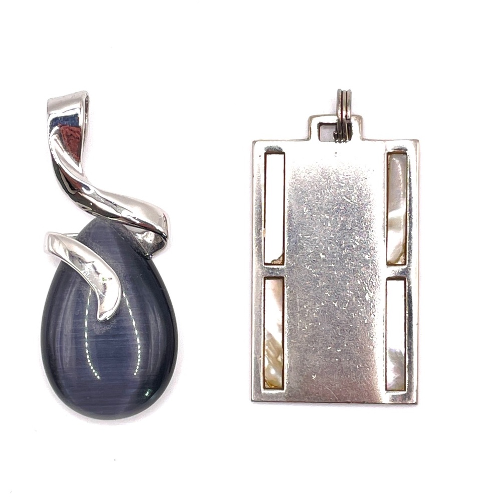 Contemporary Unsigned Silver Tone MOP & Acrylic Pendants Lot of 2